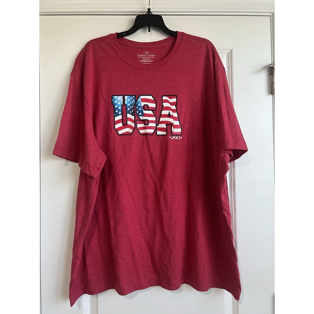 Faded Glory Men's USA 2013 Red Short Sleeve Patriotic T-shirt 2XL NWT
